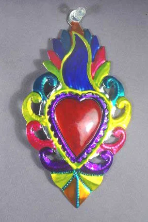 Pair of painted tin hearts, view 3