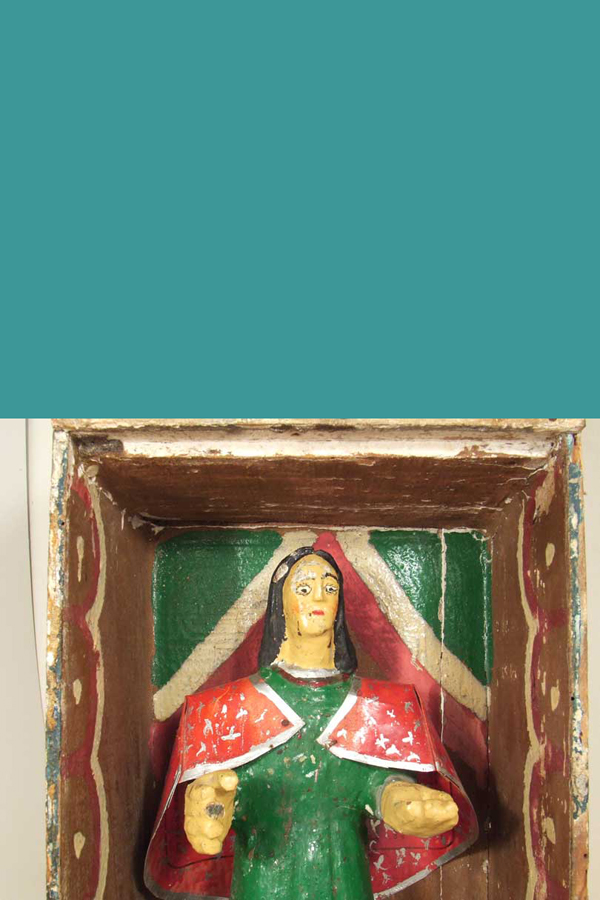 Primitive wooden nicho with Virgen, view 4