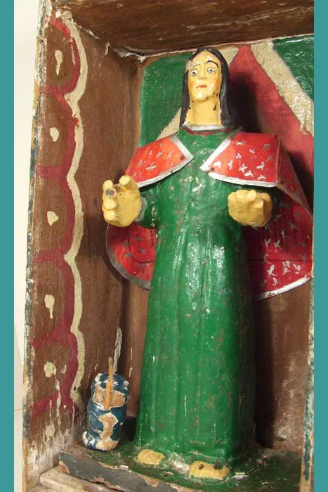 Primitive wooden nicho with Virgen, view 2