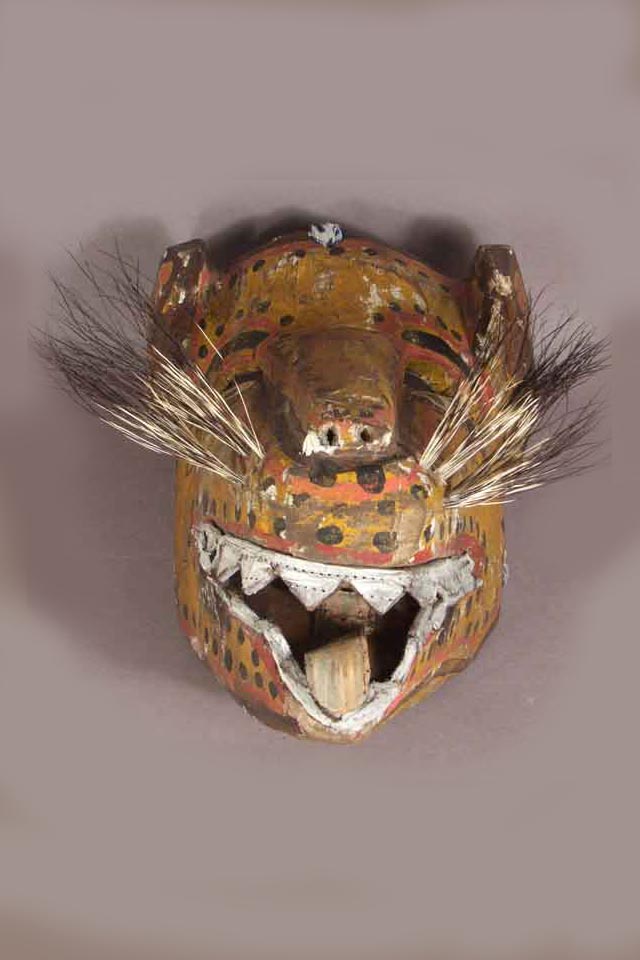 Carved wood dog mask, View 3