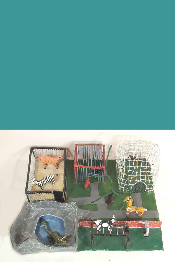 wire and paper mache zoo, view 1