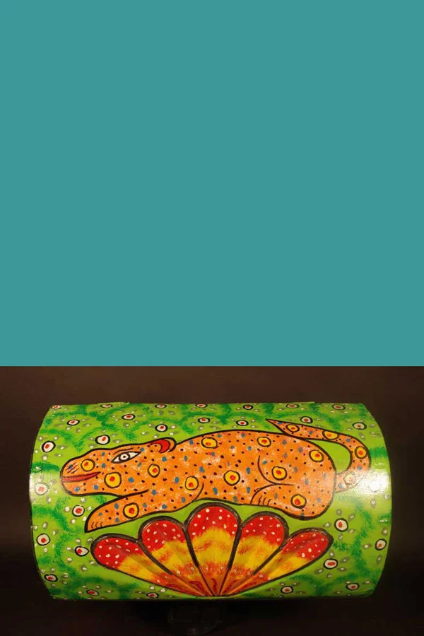 Handcarved and Painted wooden chest, view 2