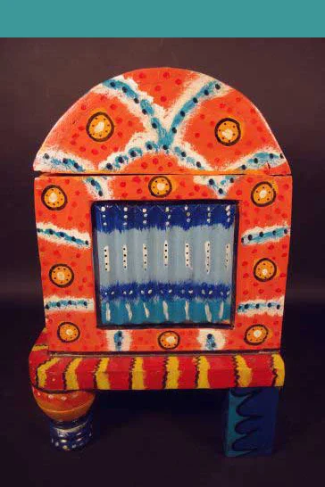 Handcarved and Painted wooden chest, view 3
