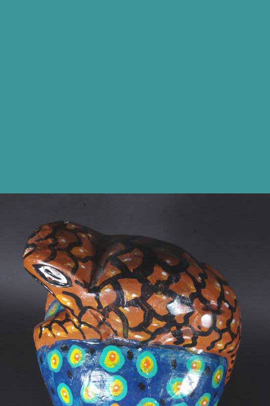 Painted wooden skull with frog - View 5