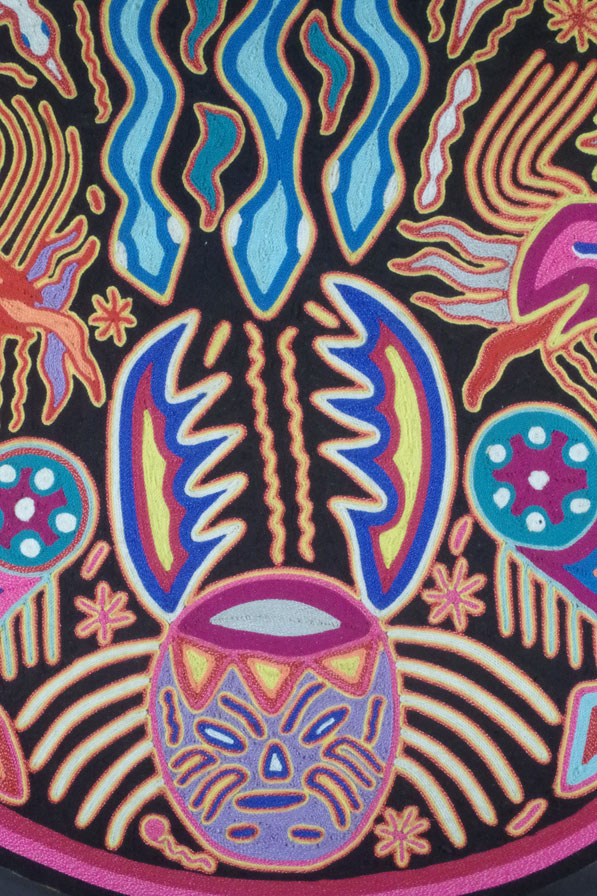 Large Huichol yarn painting, view 4