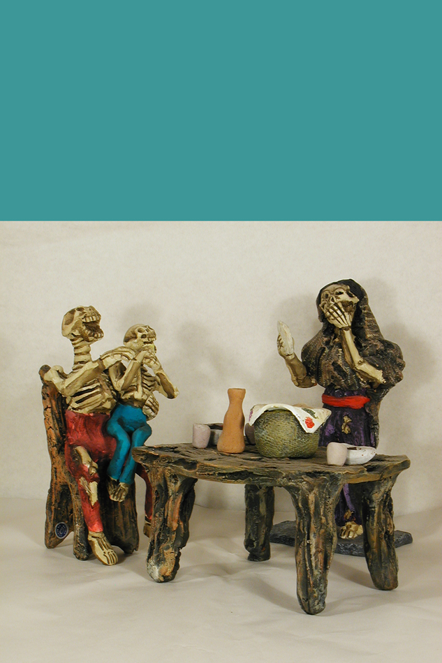 Demetrio Garcia skeletons at a table, View 1