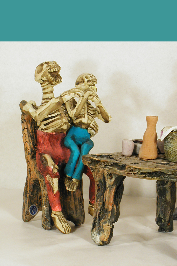 Demetrio Garcia skeletons at a table, View 2