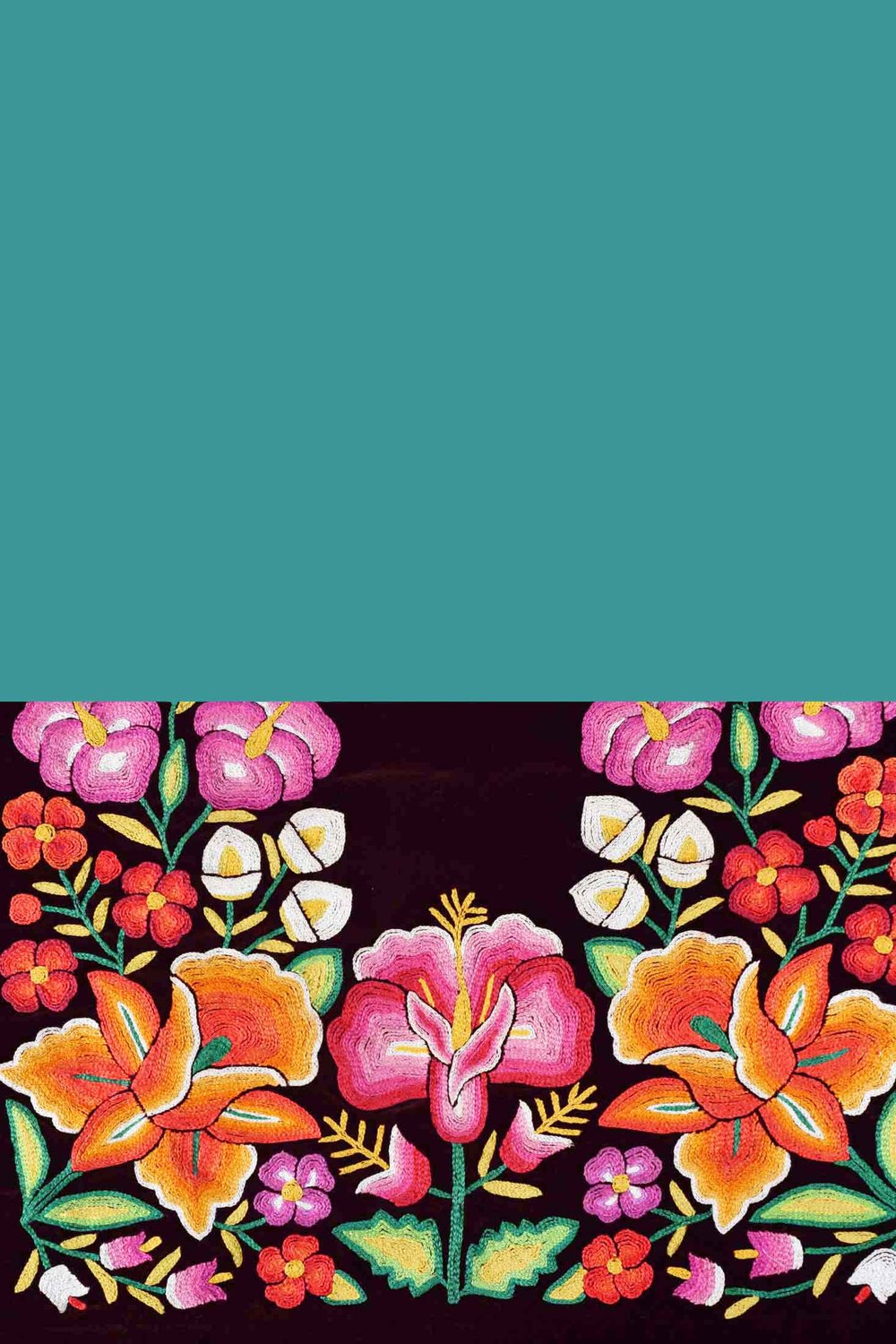Tehuantepec Embroidered Huipile Pink Flower In Center Las Manos Magicas Folk Art Masks Jewelry And Tribal Textiles