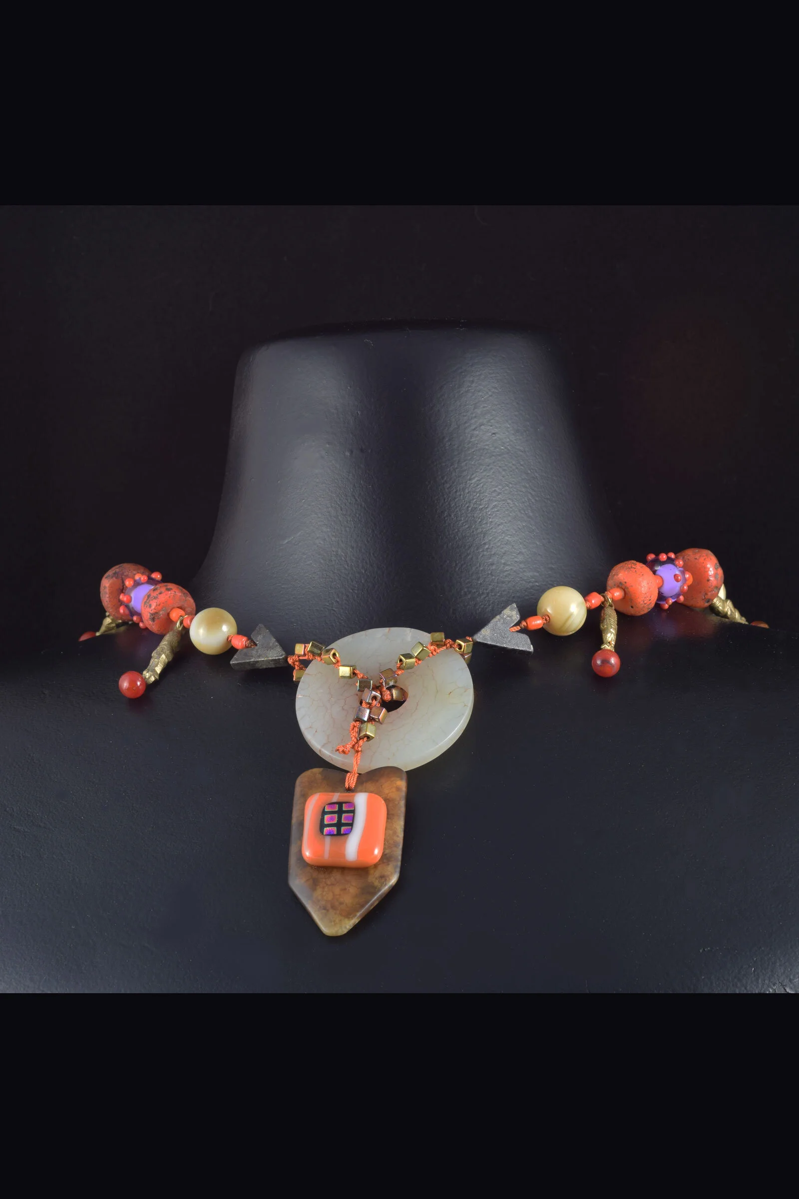 Stone pendant with dichroic glass necklace