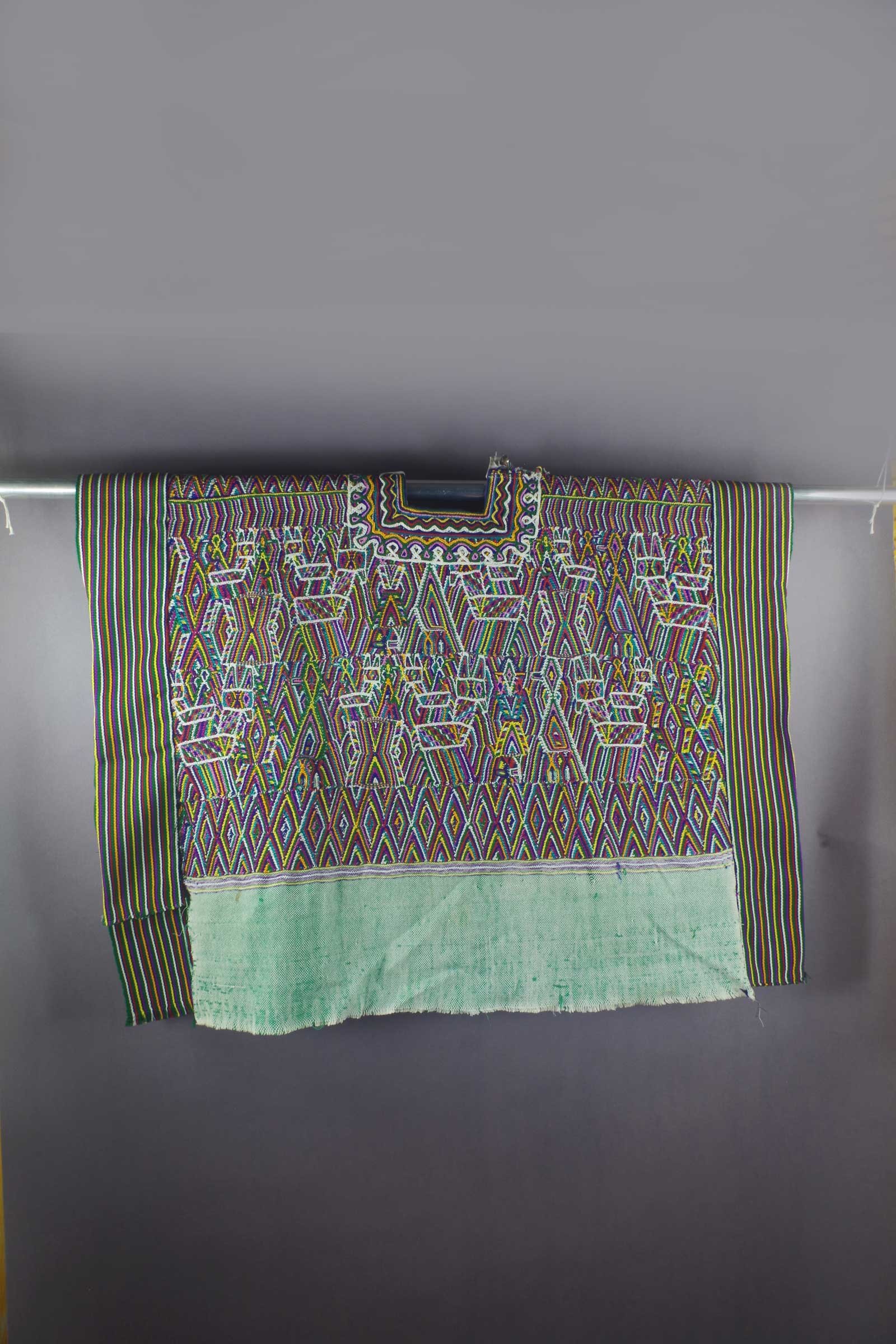 Ornate Nebaj huipil on light green ground