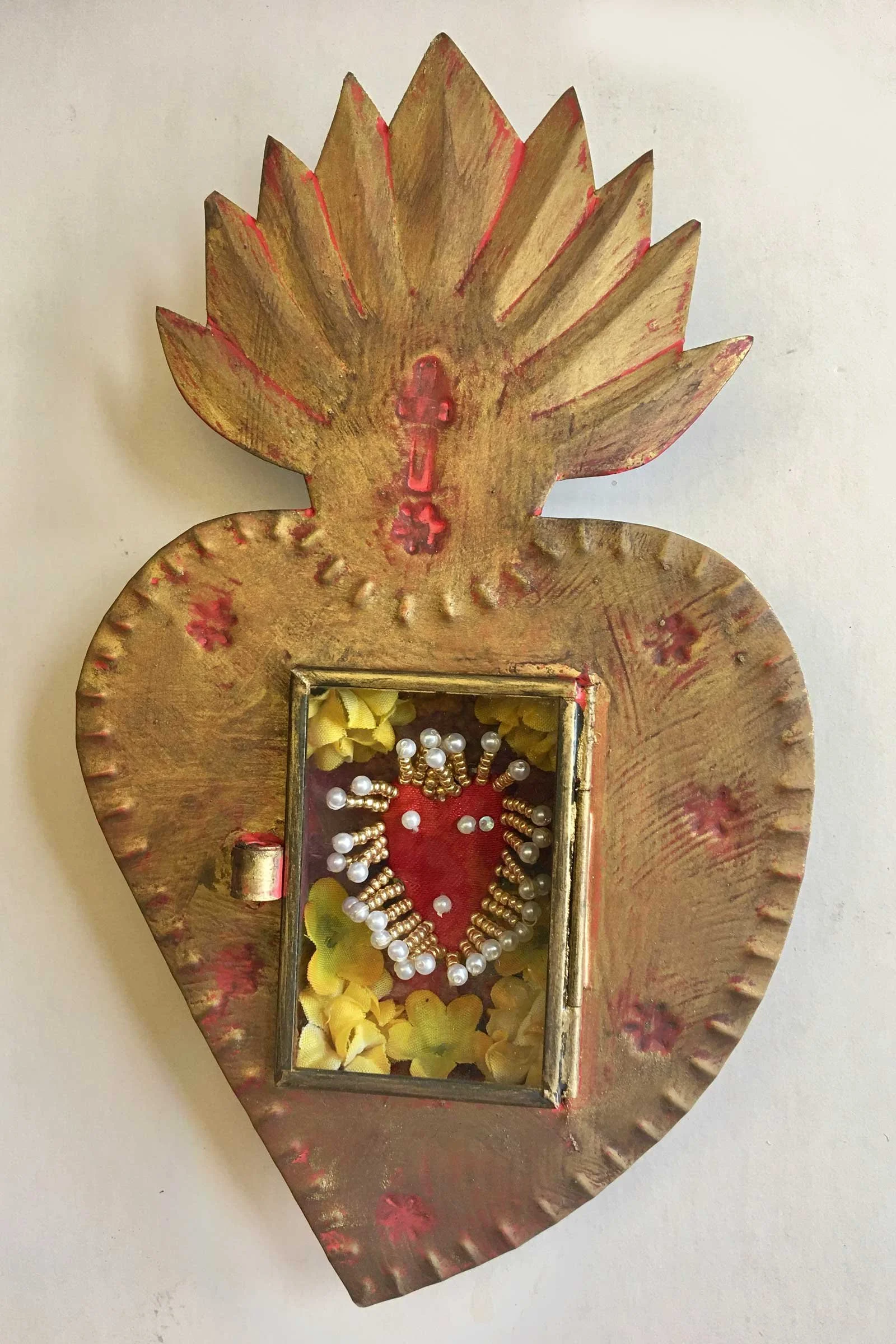 Beaded red Heart in heart nicho