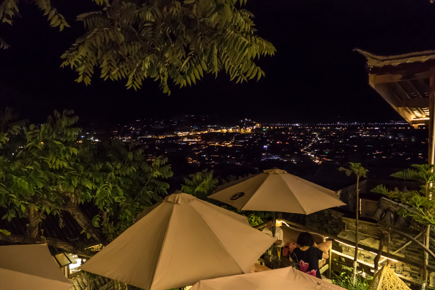 Nighttime view of old town of Lijiang from a restaurant