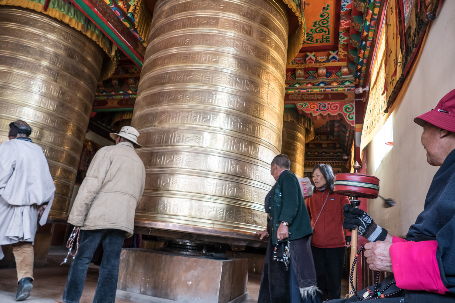 Lil joined the prayer wheel line. Make sure you turn it in a clockwise direction!