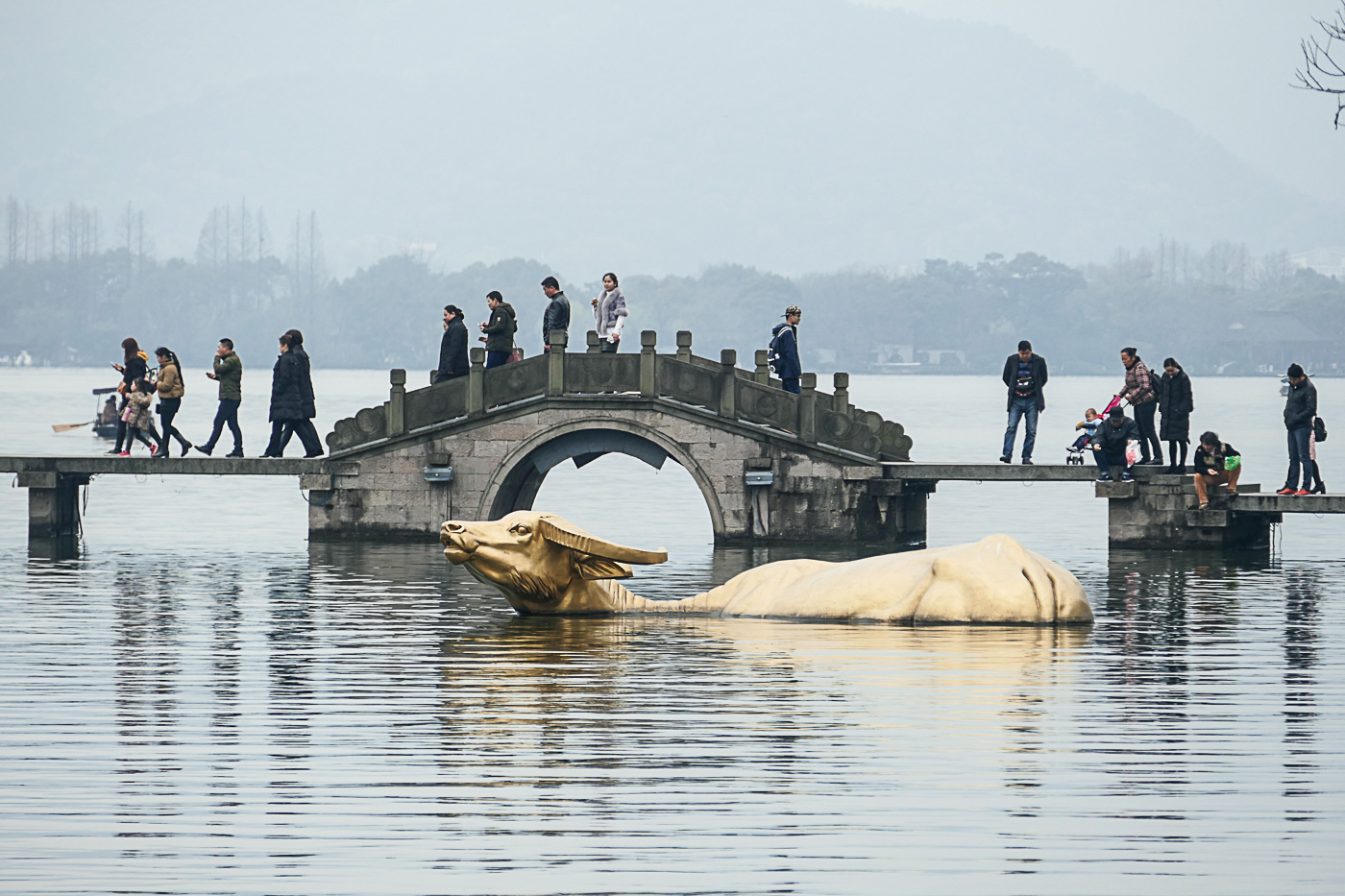 Scenic bridge and the golden cow