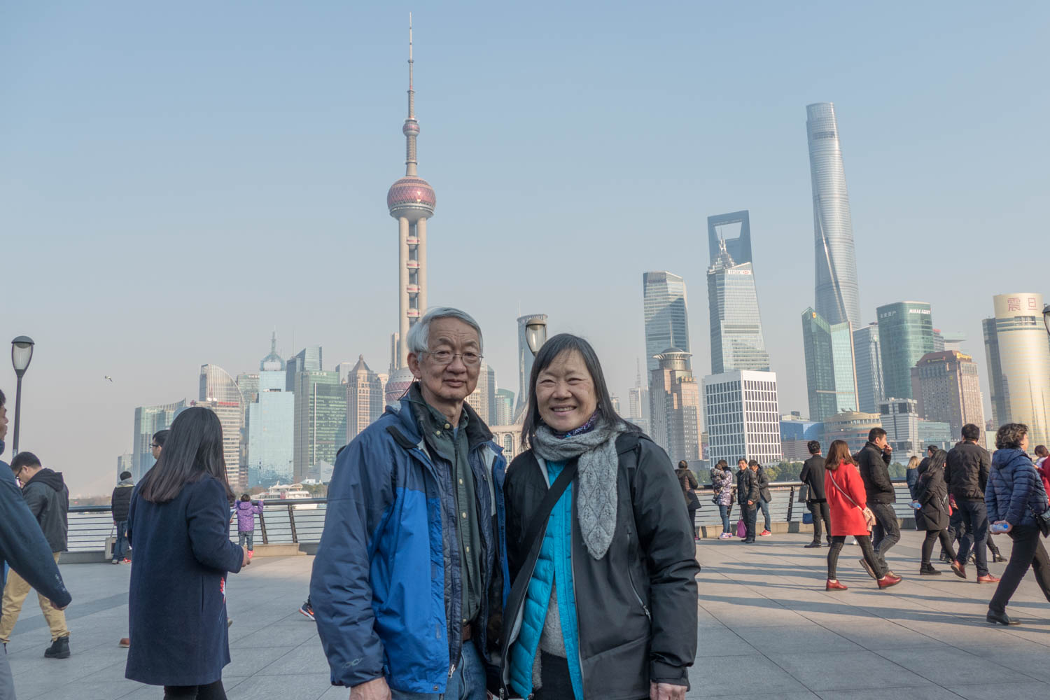 An old fashioned selfie on the Bund with Pudong in the back