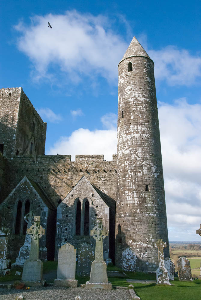 The round tower and more high crosses. Note that the door to the tower is raised about 12 feet.