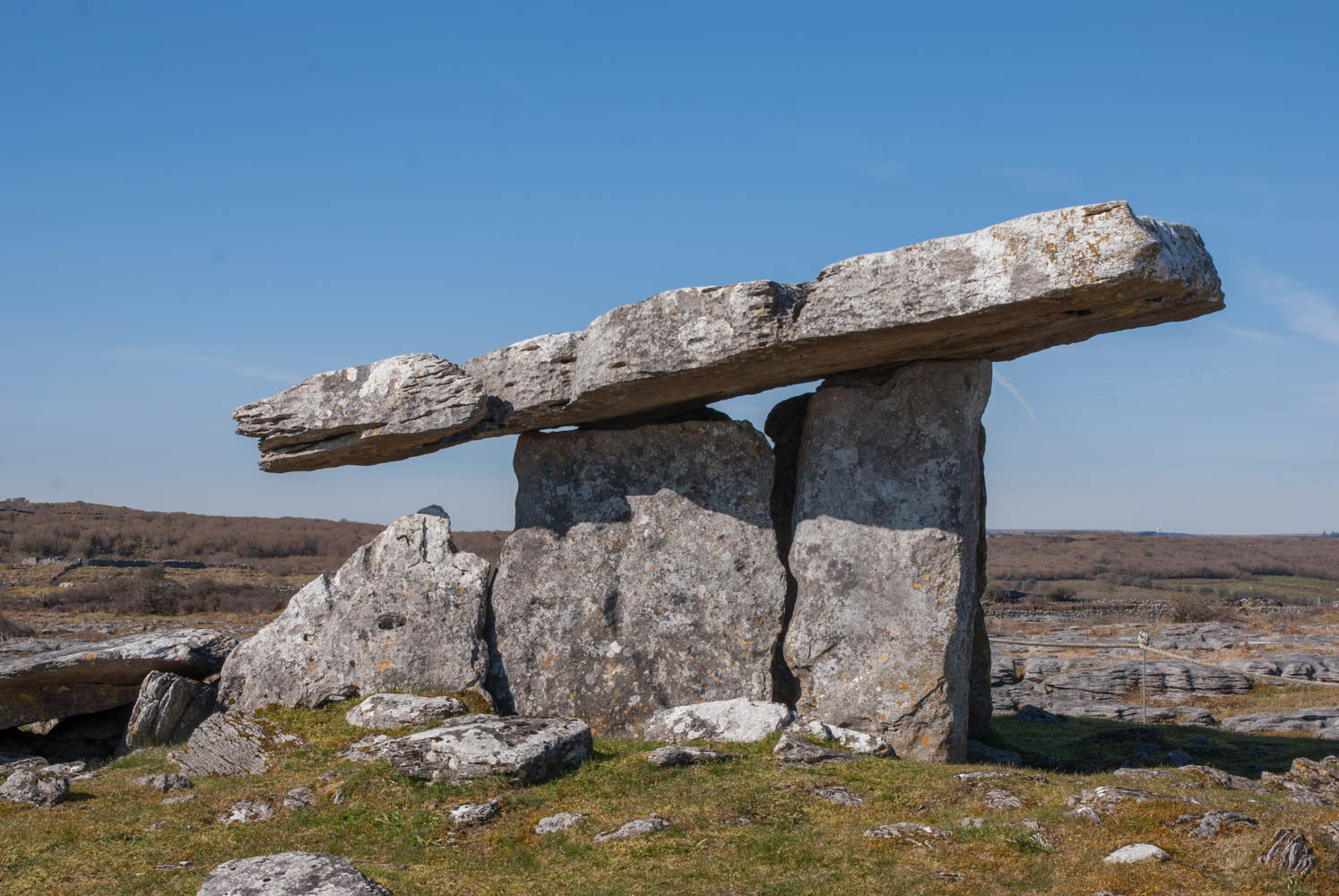 Poulnabrone Dolmen in the Burren, Ireland. A neolithic portal tomb dating to 3000 to 4000 BC
