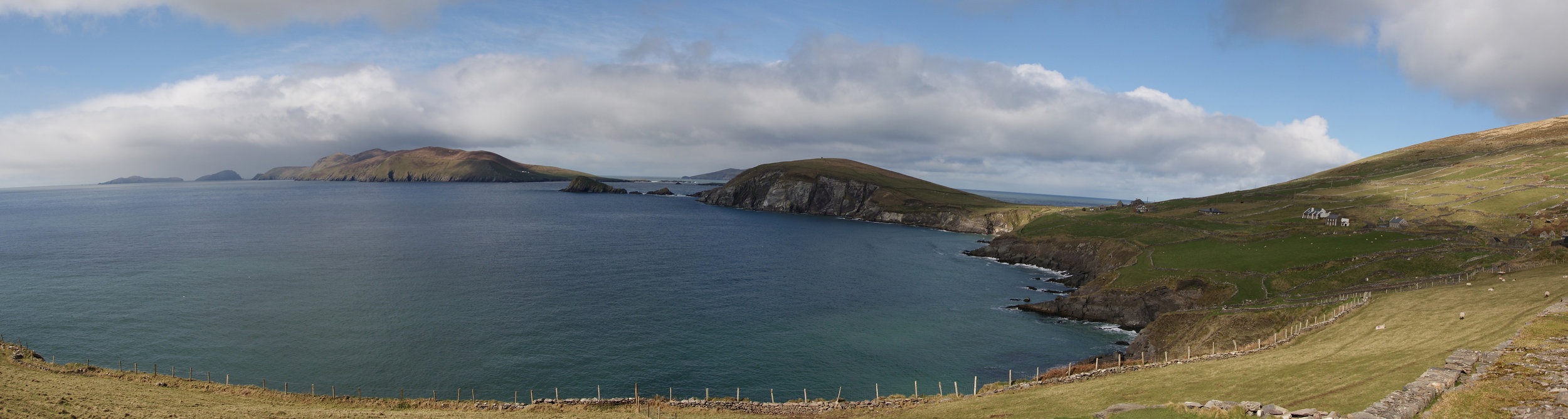 Panoramic view of the Dingle Peninsula with the Blasket Islands in the background