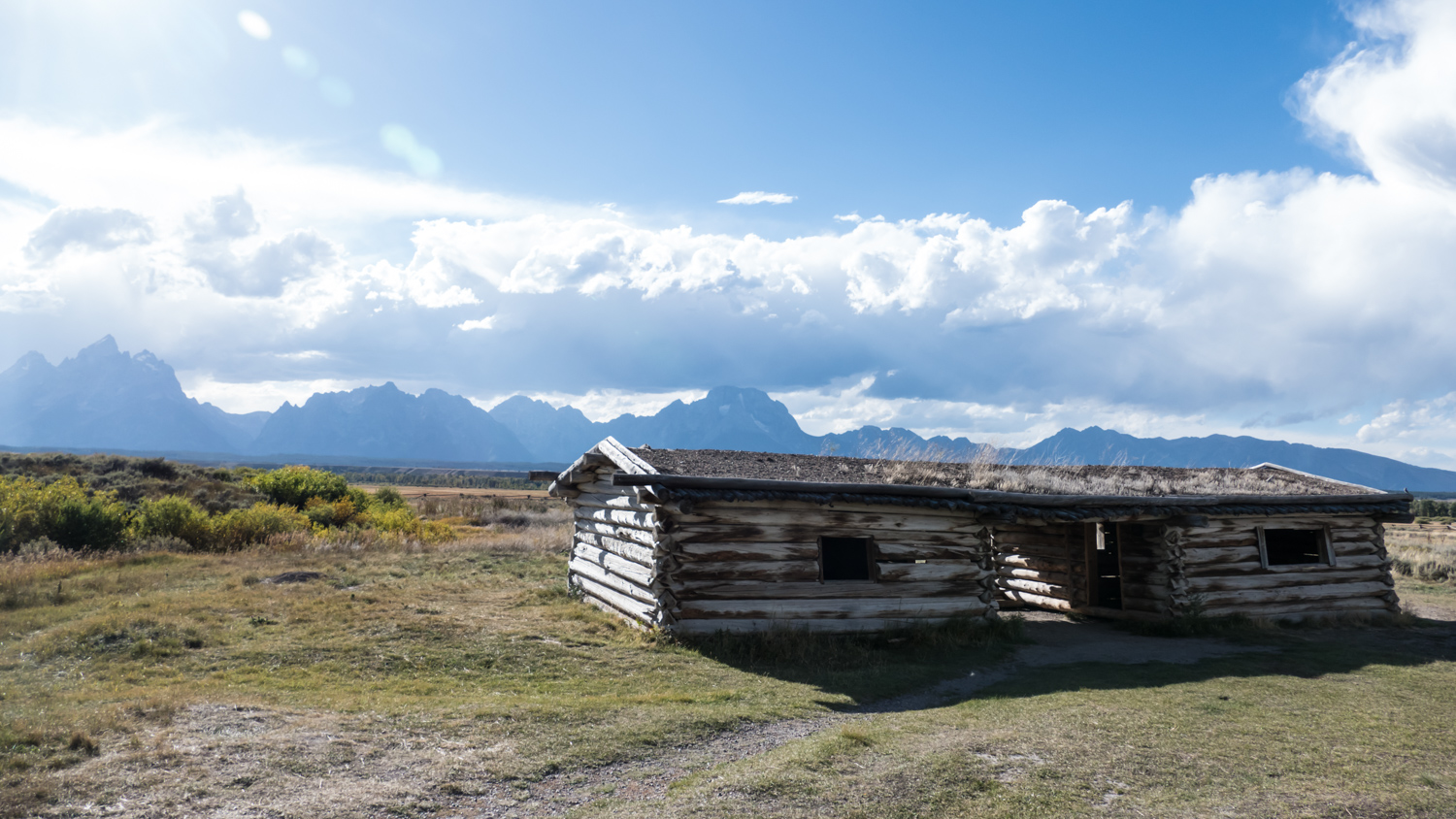 Cunningham cabin with Tetons in the background.