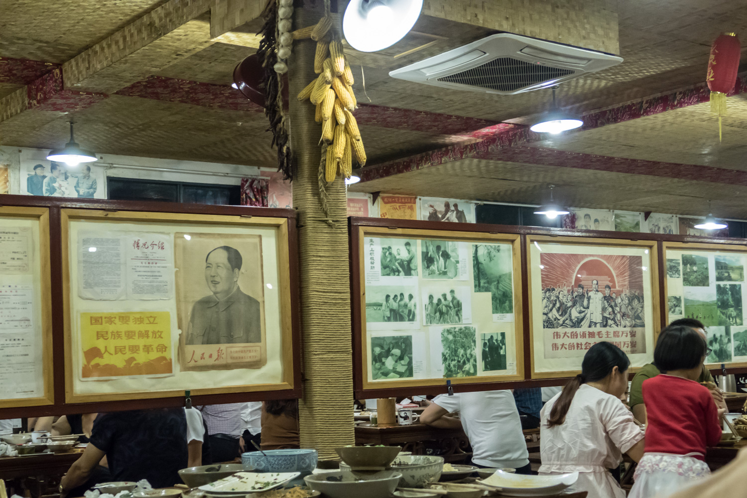 Closeup of the propaganda posters on the wall