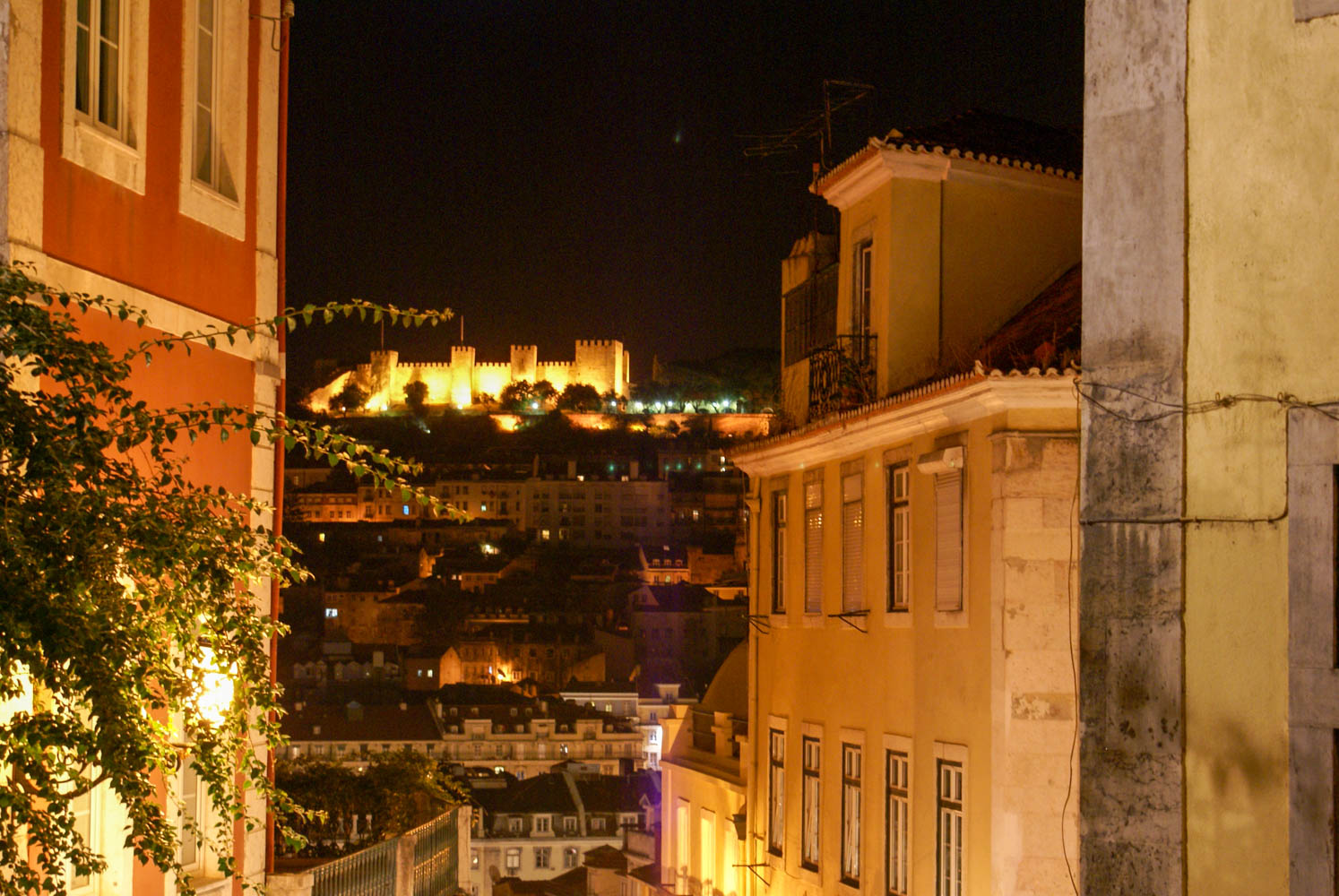 Lisbon at night, looking at Castle of Sao Jorge