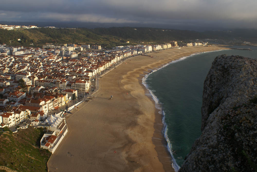 View of the scenic beach at Nazare from the upper town.