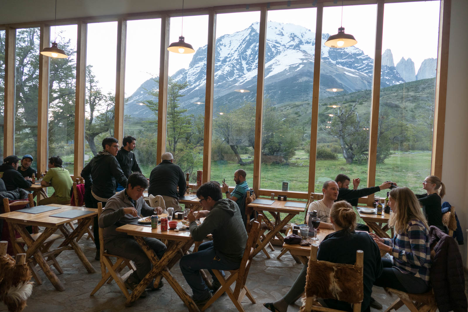 Dining hall of the Refugio Torres Central