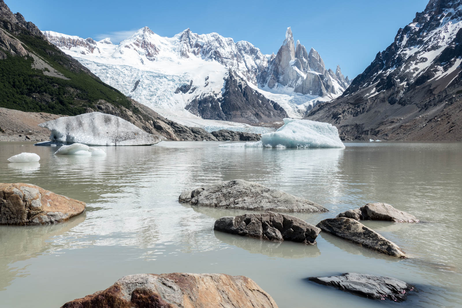 Laguna Torres with the Cerro Torre in the background. A disappointment of the hike was how murky the water in the laguna is, unlike the beautiful turquoise glacial water in most other lakes. Not sure why this is so for Laguna Torre.