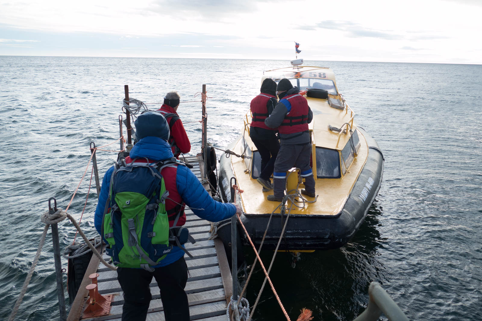 Getting onto our boat