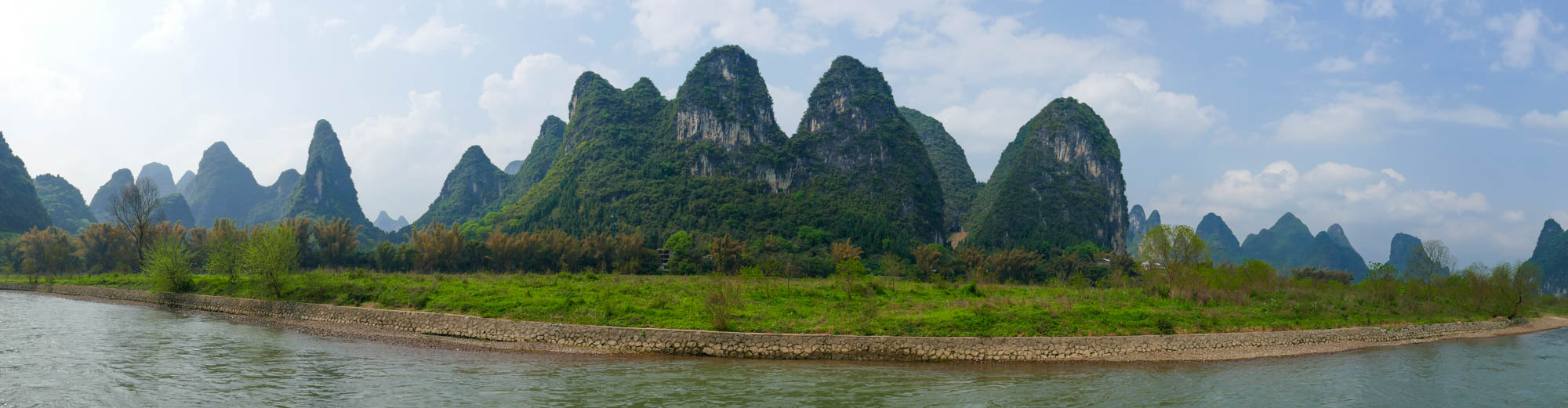 Panorama of karsts on Li River cruise