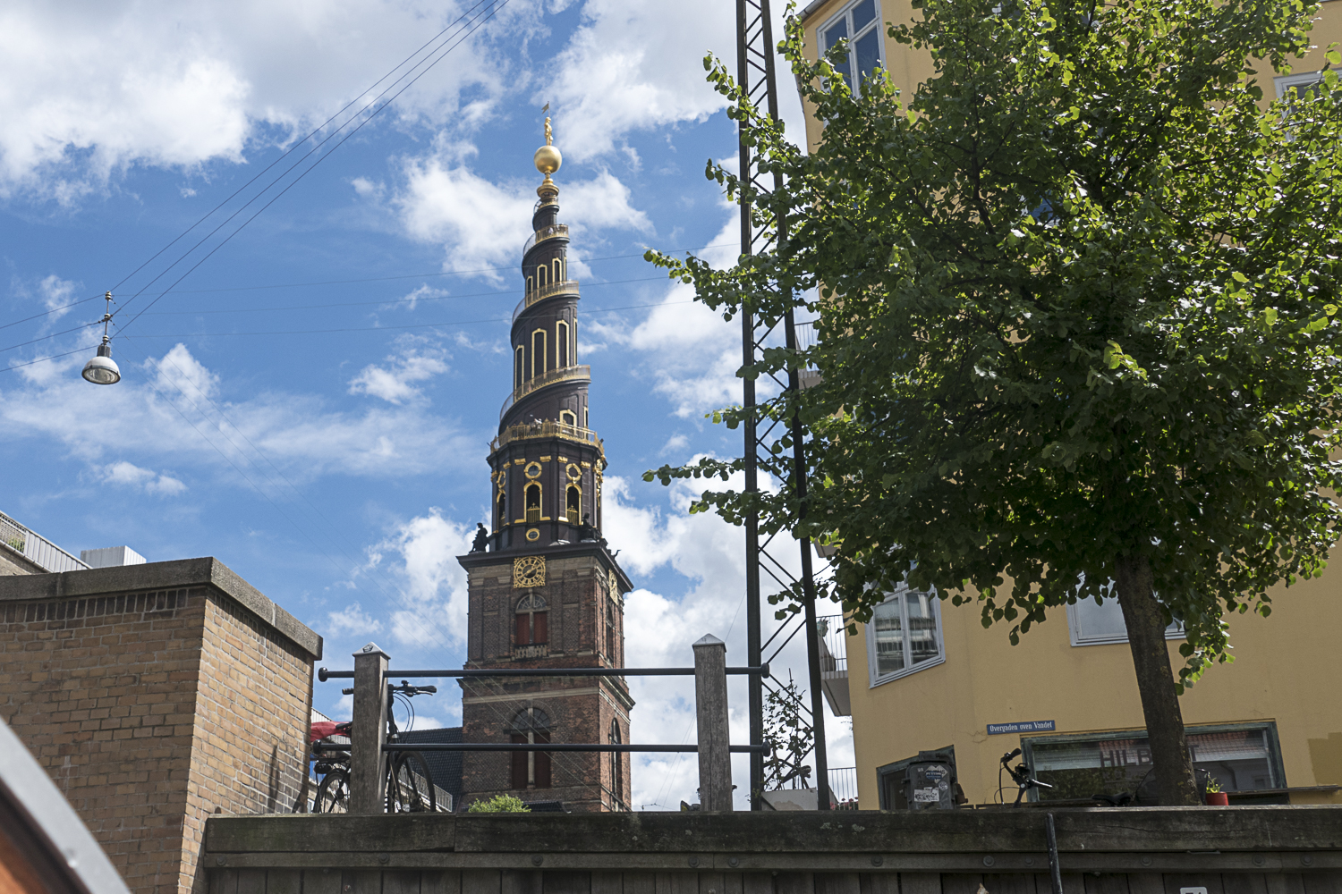Vor Frelsers Kirche with its famous outside stairway which we climbed to view Christiania. This is a view from the boat tour of the city.