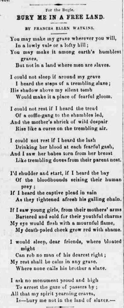    Bury Me in a Free Land  was a poem Frances wrote about Niagara Falls.   
