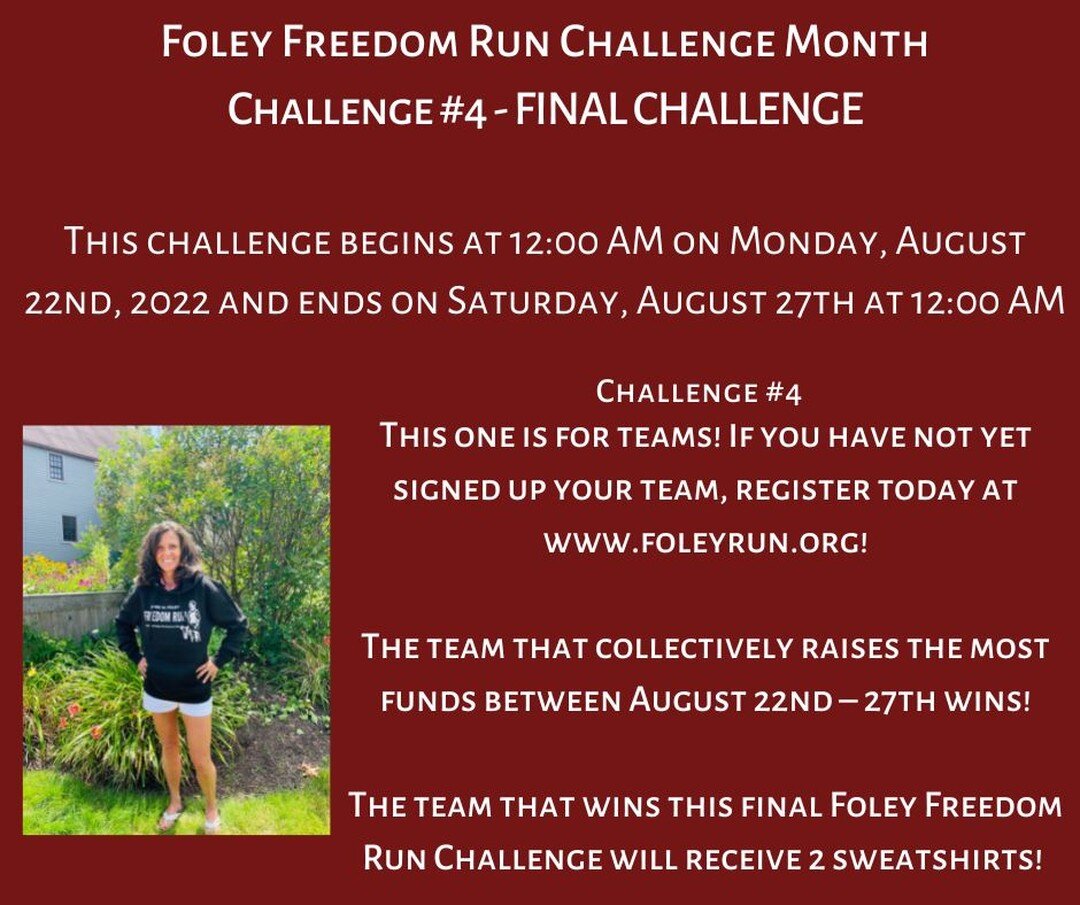 Reminder of this week's Foley Freedom Run challenge!
