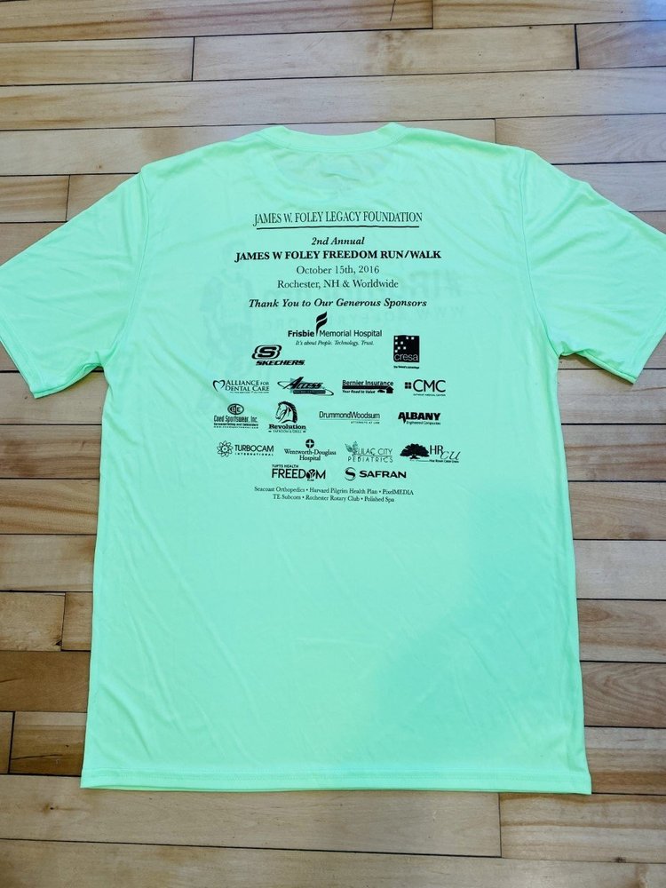 faith Matron Psychiatry Foley Freedom Run T-Shirt - Neon Green - 2016 — James W. Foley