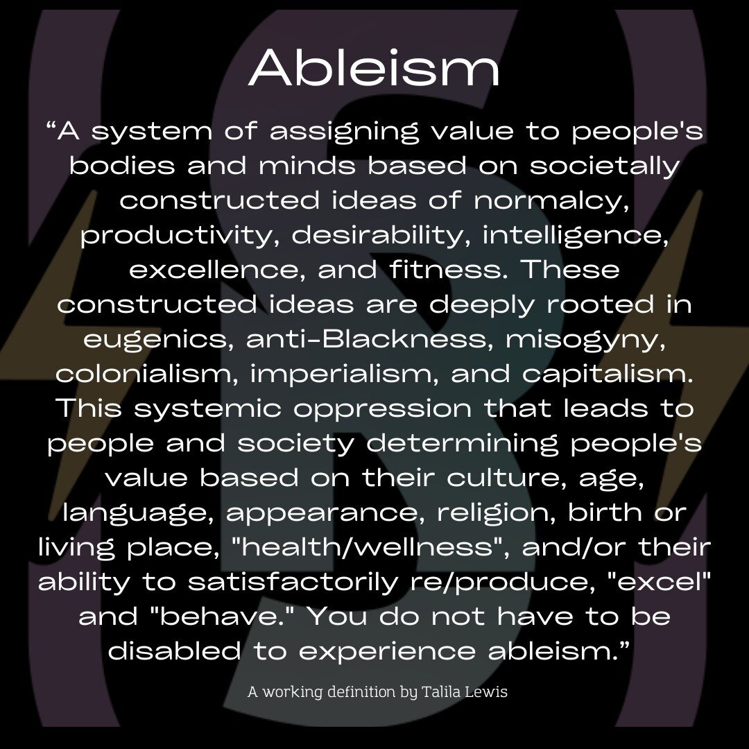 Thank you to everyone that chimmed into my post yesterday. Your glimmer words were nourishing.

I used the word ABLEISM in my post yesterday. So I thought I would share the definition I work with.

This is Talila Lewis&rsquo;s definition (developed i