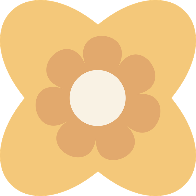 A stylized illustration of a flower with beige petals and a light cream center.