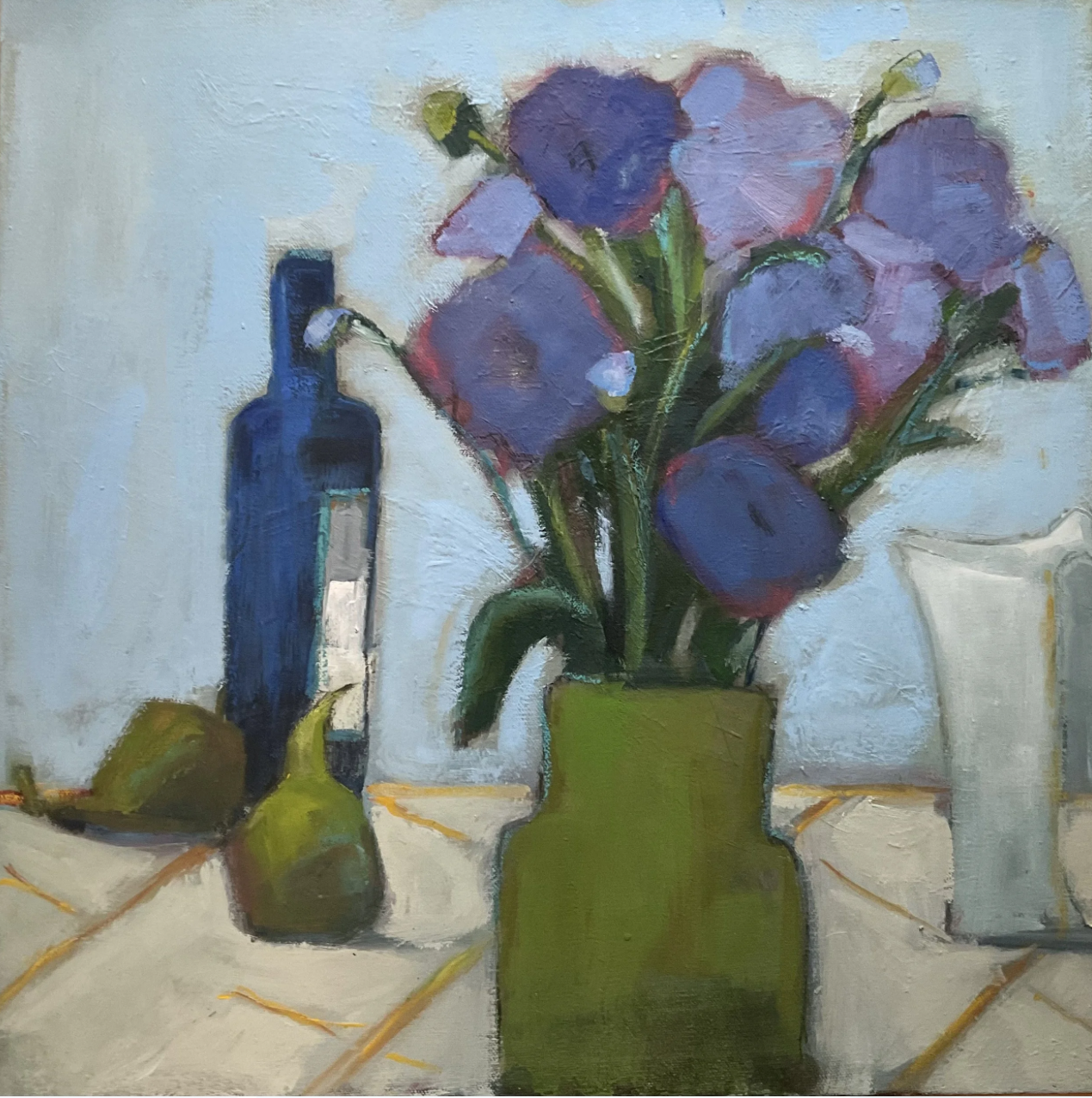 PURPLE FLOWERS 20 X 20 OIL/CANVAS