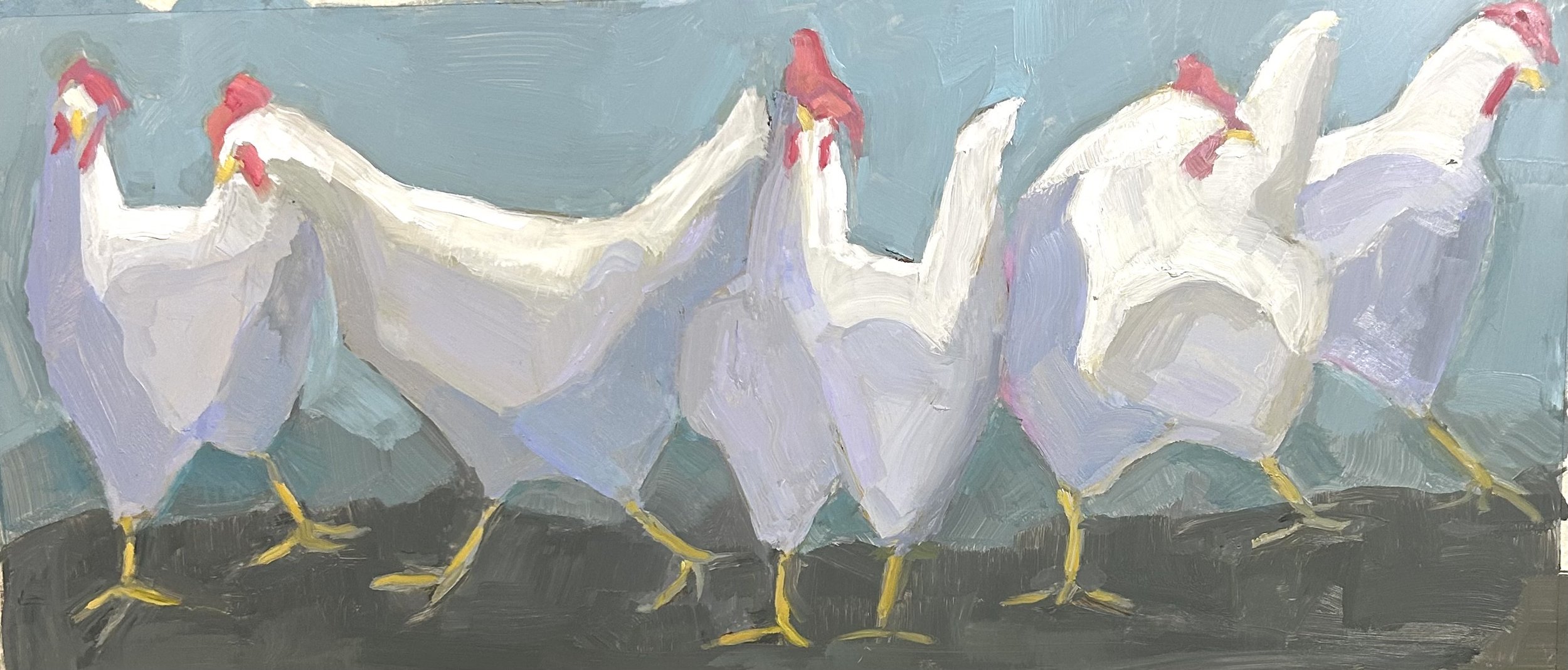 JUST CLUCKING AROUND 18 X 8 OIL/WAX ON ALUMINUM