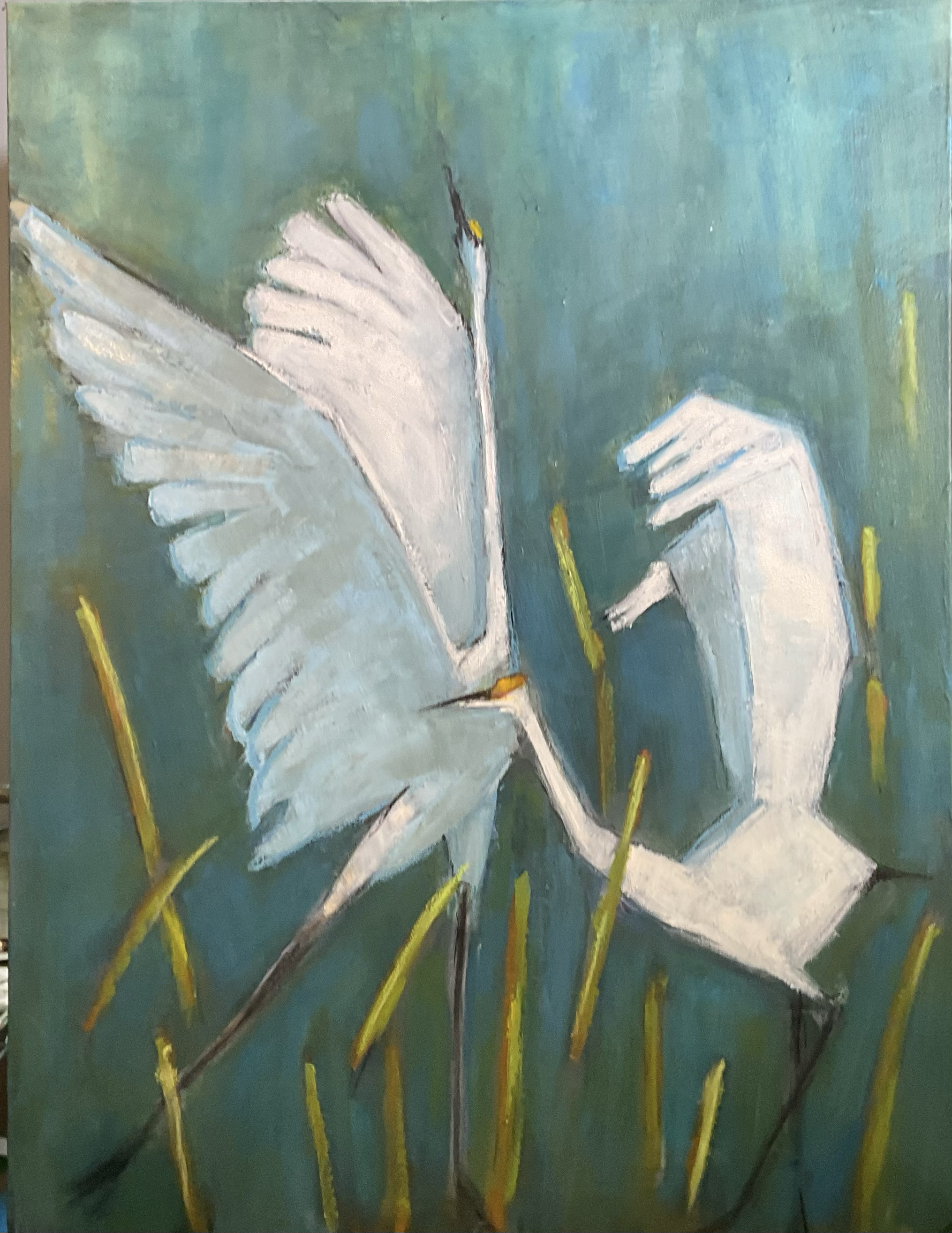 POSING 30 X 40 OIL/WAX ON CANVAS