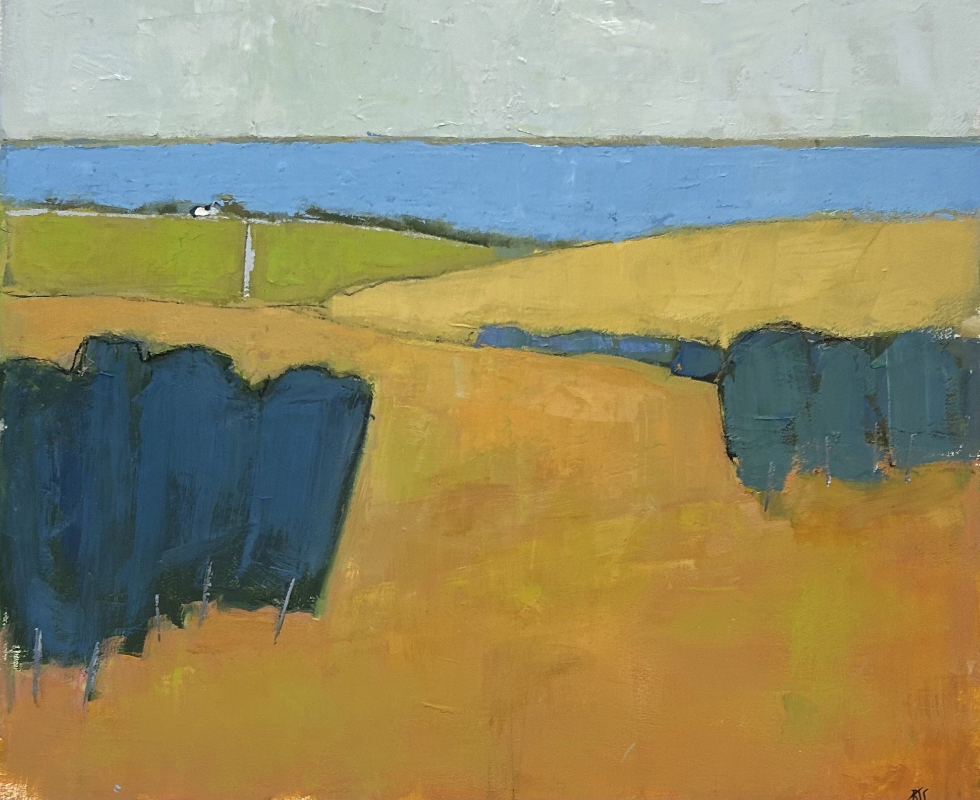 WATER VIEWS 21 X 18 OIL/WAX ON PAPER