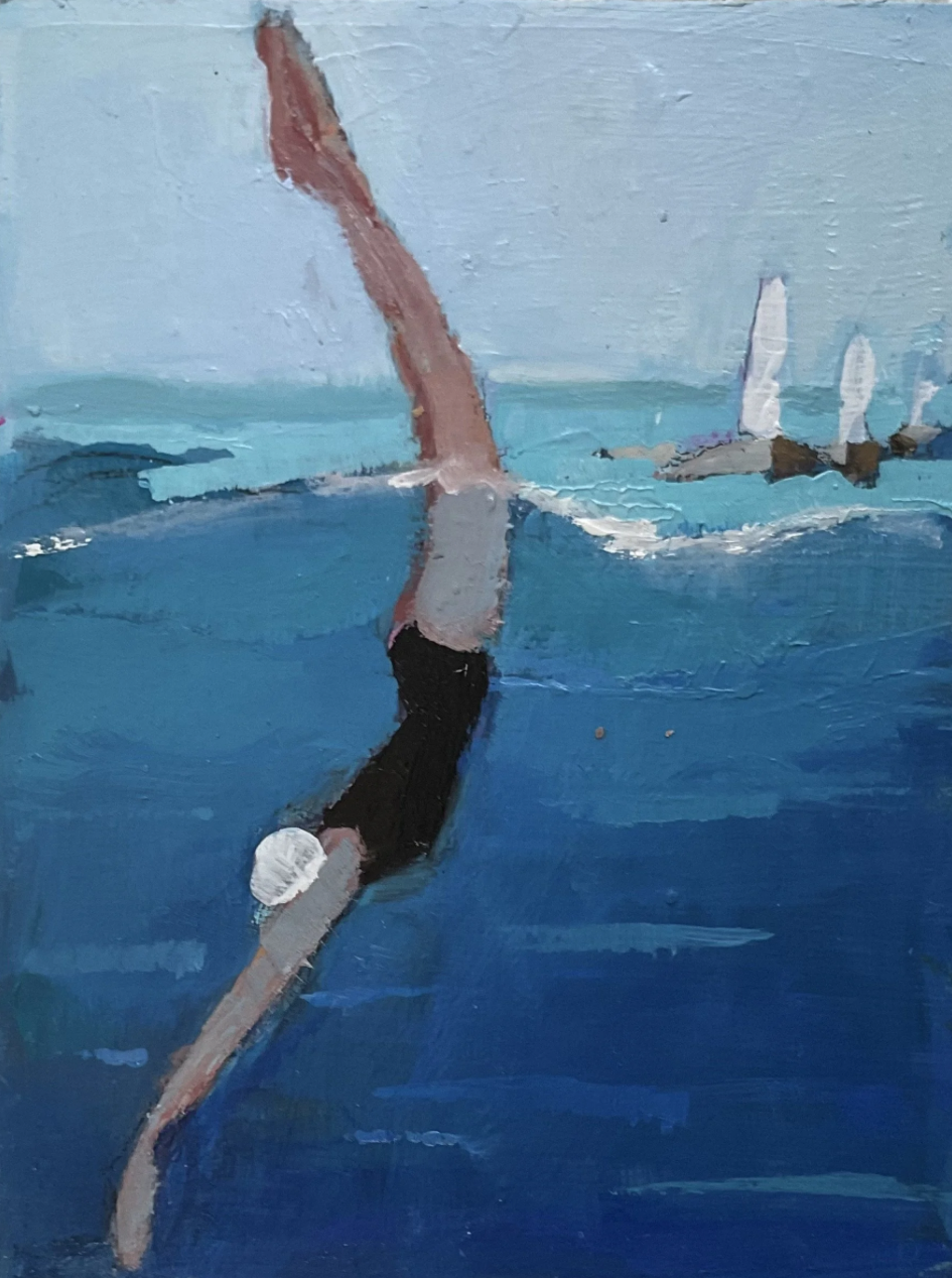 DEEP DIVE 6 X 8 OIL PAINTING