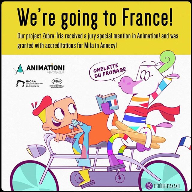 Vamos pra França!
ZEBRA Íris, o nosso projeto de série animada ganhou uma menção honrosa do júri do Animation! e registro no MIFA em Annecy!!
🦓🌈❤️