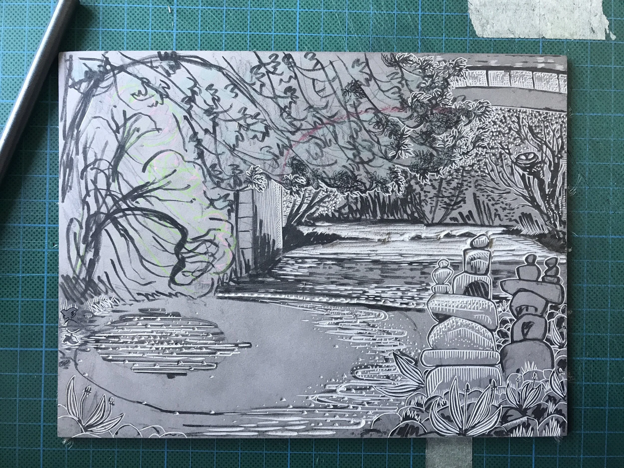 Carving in some stacking rock detail