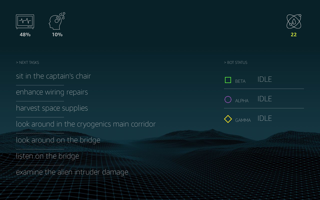 Awakened suddenly from cryo-sleep in the middle of a deep space voyage with your ship derelict, command a team of misfit repair robots to find out what happened and escape a looming alien menace.