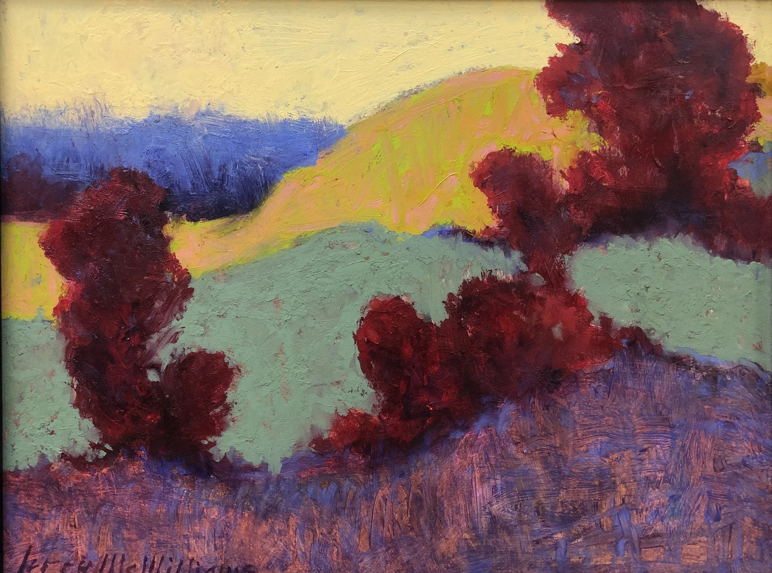 Red Trees with Rolling Hill