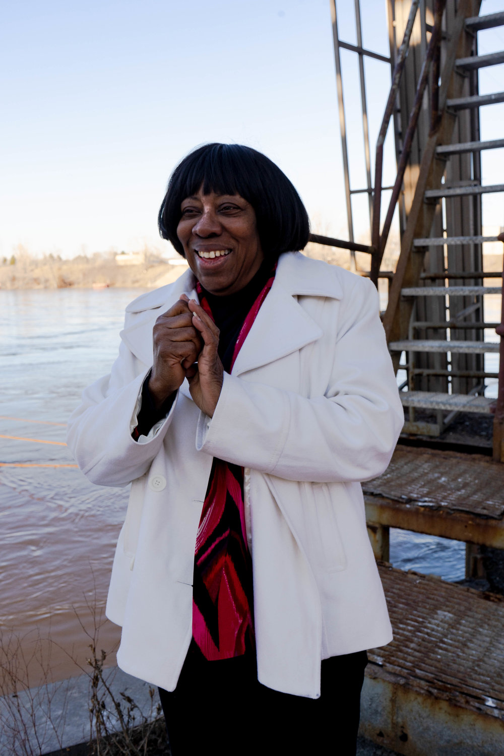 Catherine Fleming stands by of the Mississippi River for a portrait at the Upper Harbor Terminal site. 