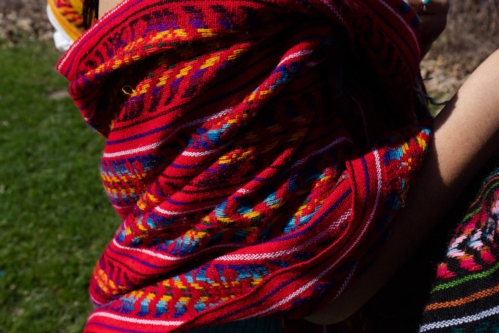 Traditional rebozo shawl worn by Reyna Day. 