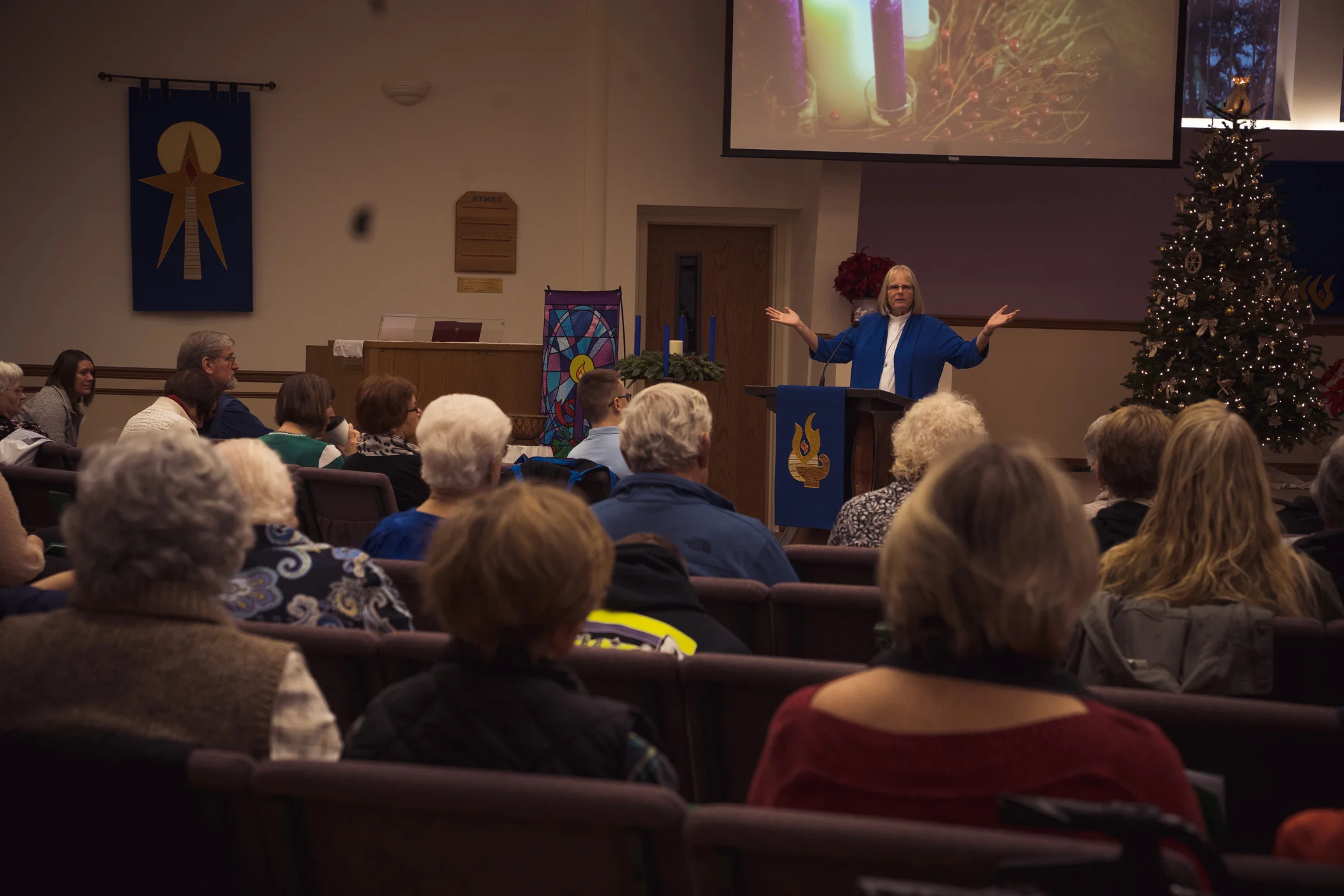 Pastor Linda Nou addressing the congregation at Immanuel Lutheran Church in Centralia, WA