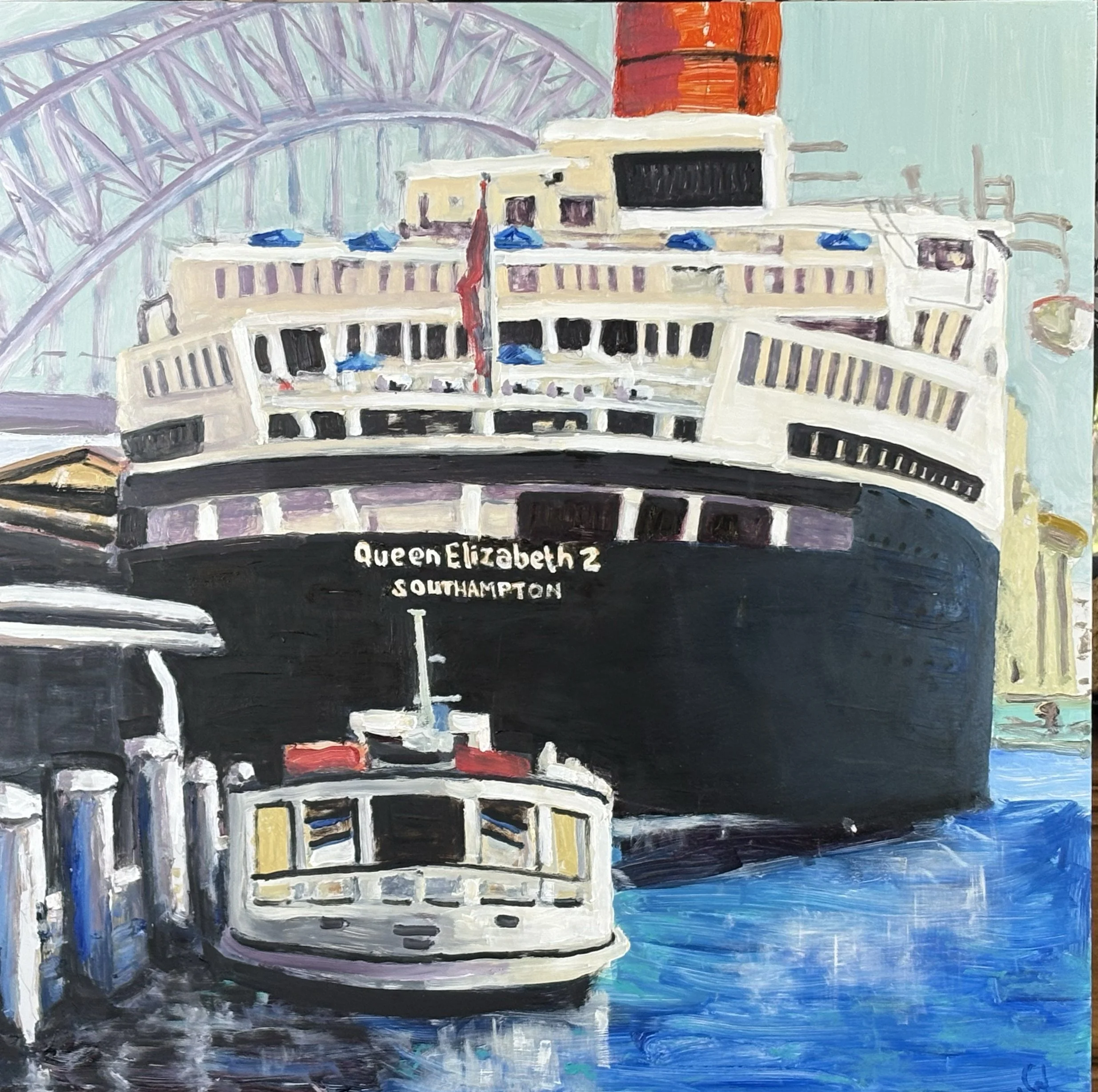 Majestic QE2 in Sydney Harbour - 61 x 61 x 2 cm