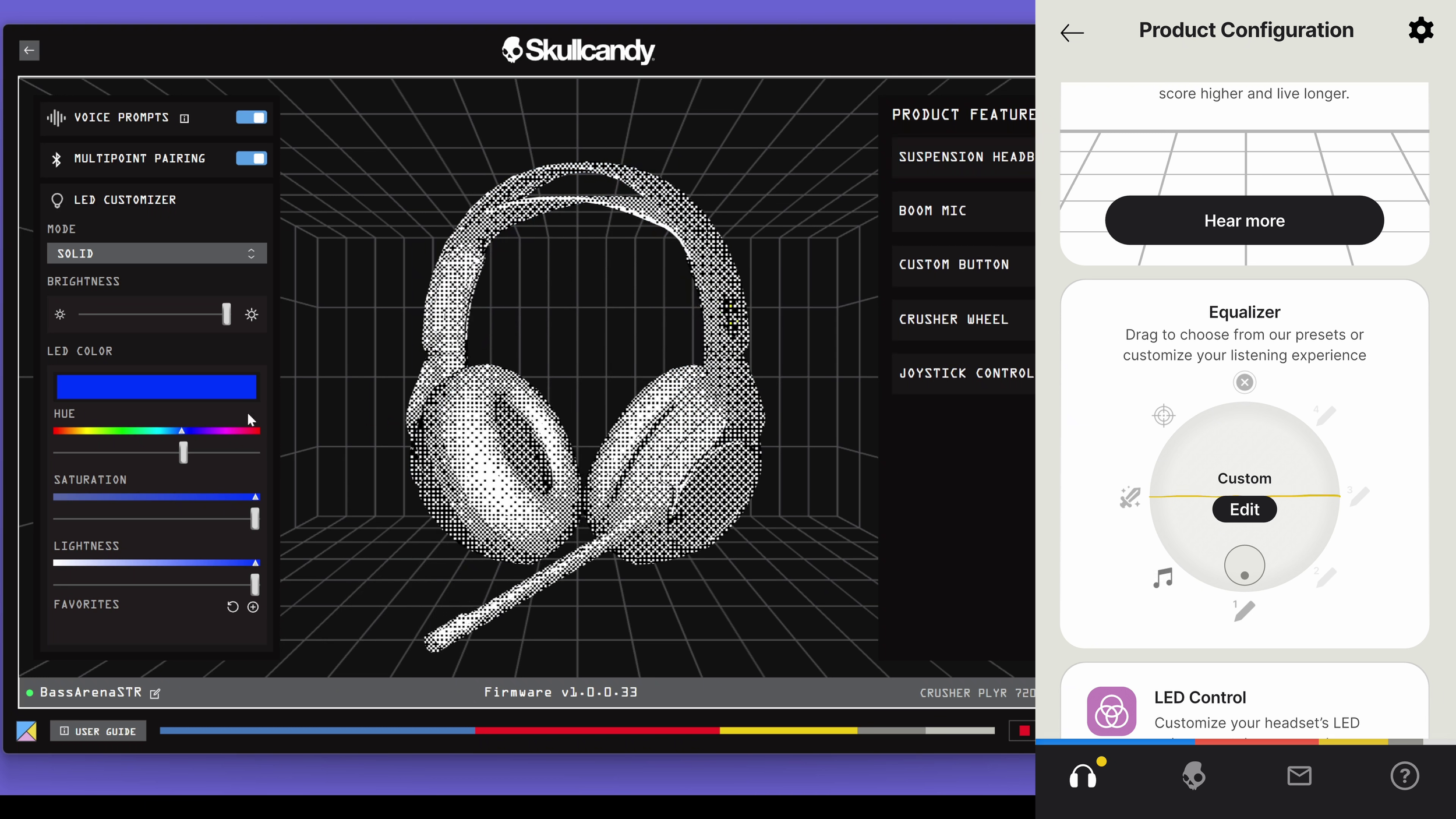 image of skullcandy software adjusting rgb lighting